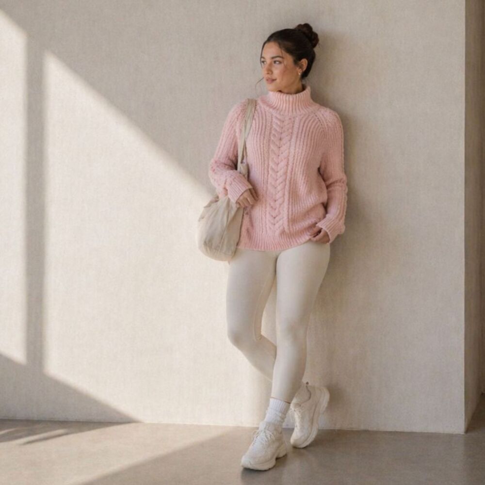 Lululemon Bring On The Cozy Mock Neck Cable Knit Sweater Blush Pink Size 4 Thick